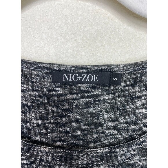 Nic + Zoe Sz S Knit Sweater Black Gray Bell Sleeve Pullover Crewneck Minimalist - Picture 6 of 7